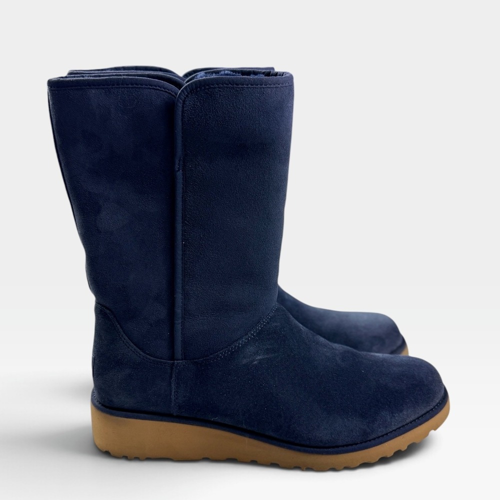 UGG Amie Classic Slim Boot Womens 11 Navy Blue Suede Wedge Water Resistant